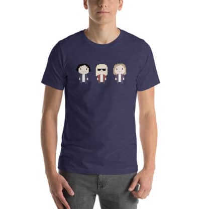 t shirt three cartoon figures blue