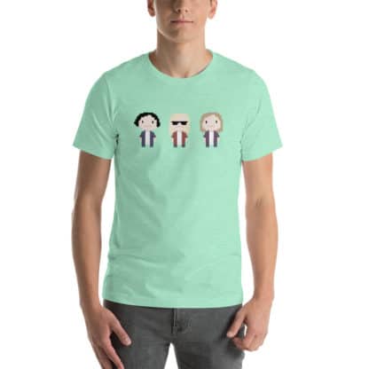 t shirt three cartoon figures aqua