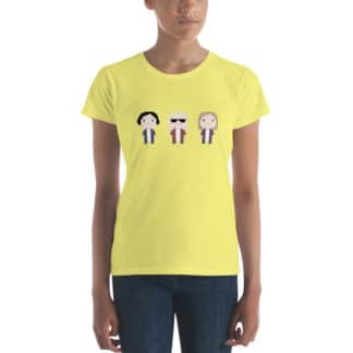 t shirt three cartoon figures yellow