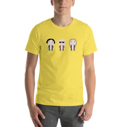 t shirt three cartoon figures yellow