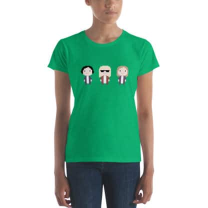 t shirt three cartoon figures green