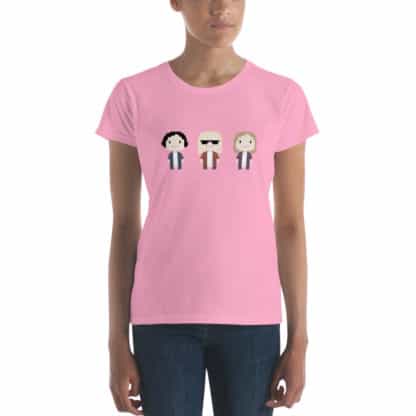 t shirt three cartoon figures pink