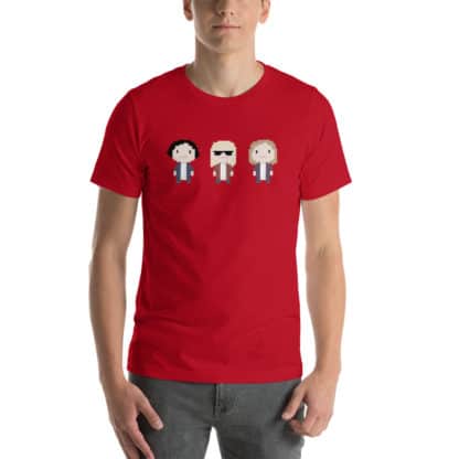 t shirt three cartoon figures red