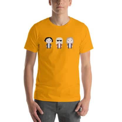 t shirt three cartoon figures yellow