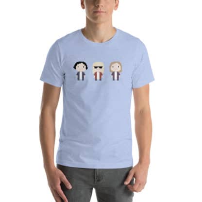 t shirt three cartoon figures blue