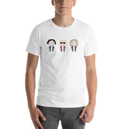 t shirt three cartoon figures white