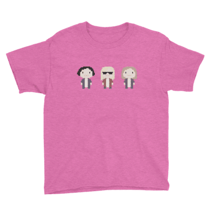 t shirt three cartoon figures pink
